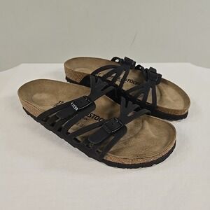 Birkenstock Sandals Women US 6 EUR 37 Granada Slip On Buckle Slide Black Leather